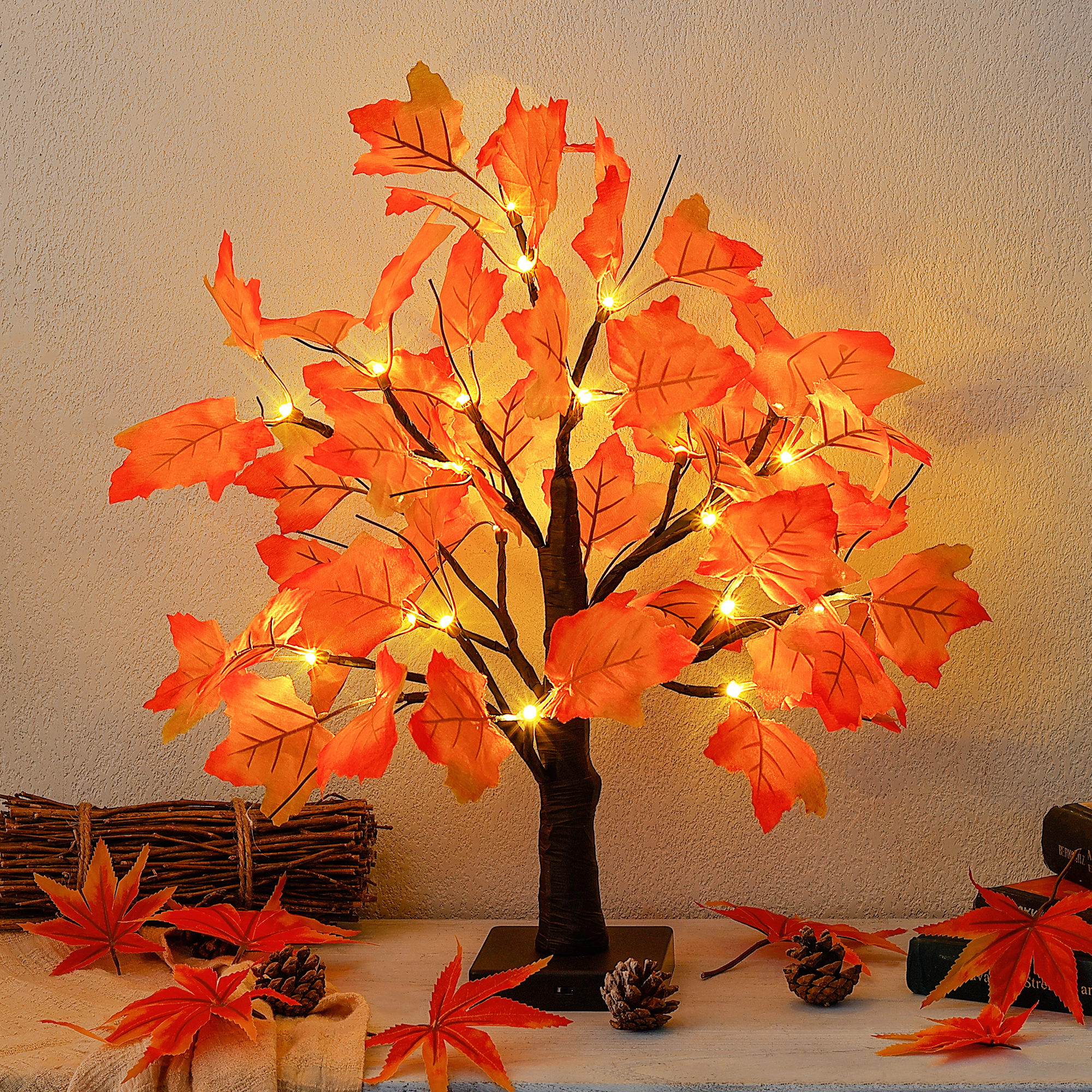 Lumières d'arbre de feuilles d'érable de Thanksgiving