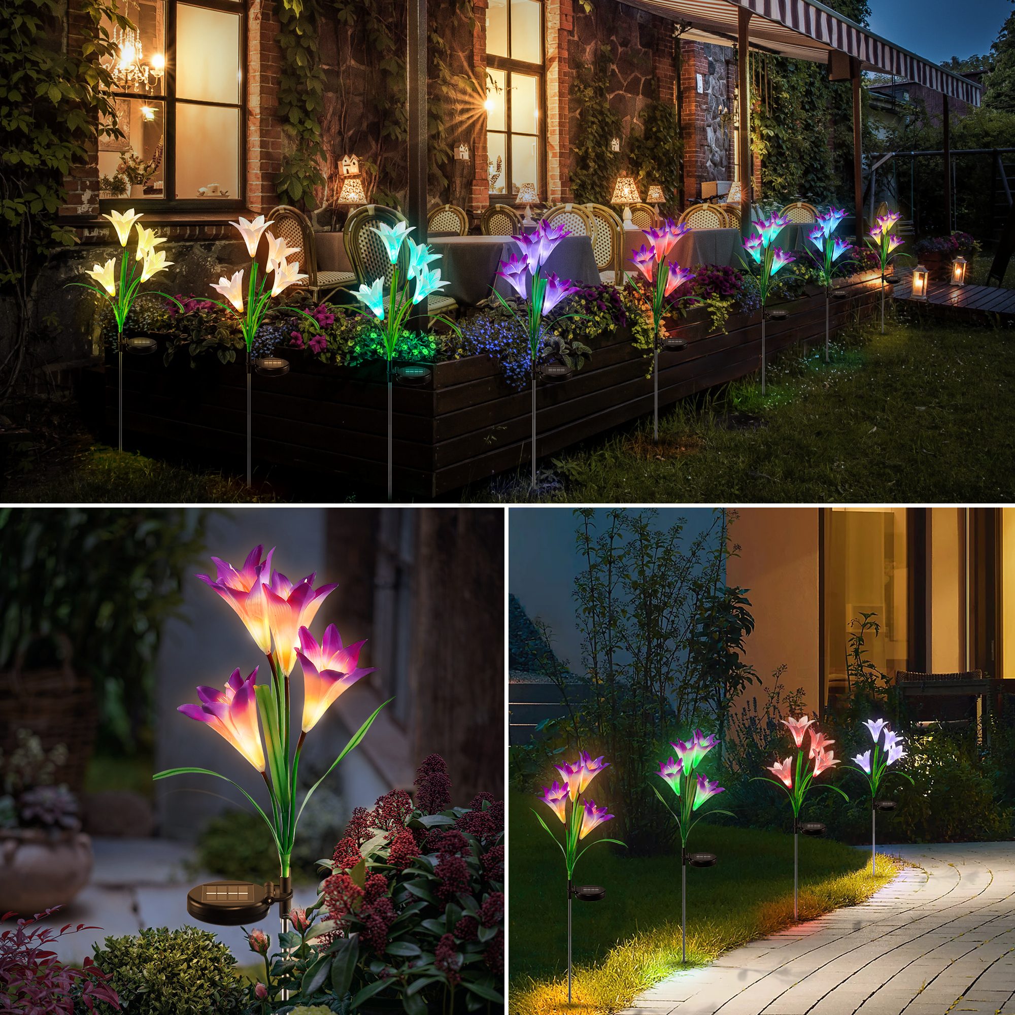 8 lampes solaires de jardin à fleurs de lys