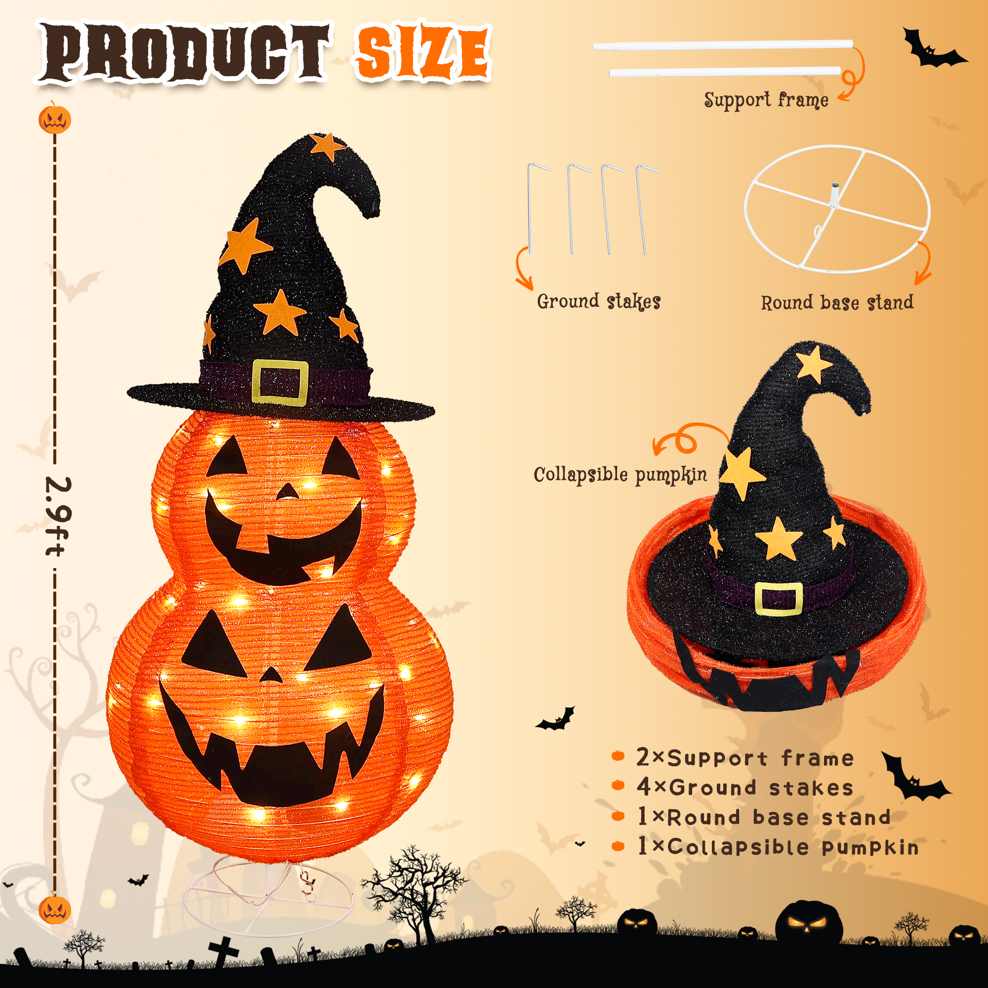 Lampe citrouille pliable d'Halloween