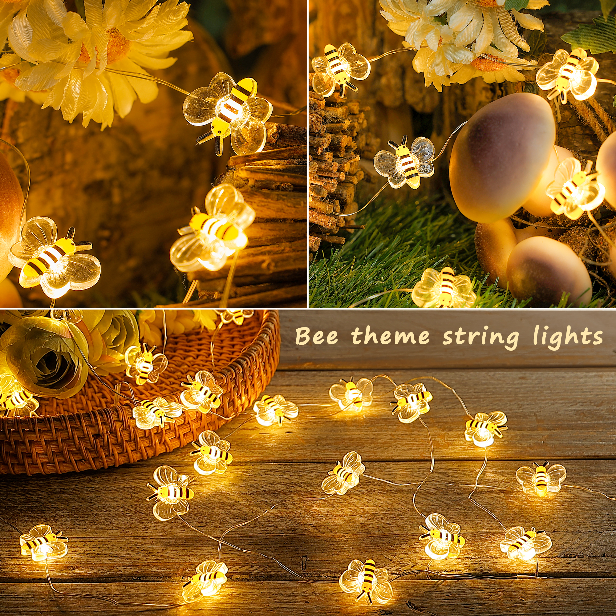 Guirlande lumineuse féerique à 30 LED en forme d'abeille mignonne