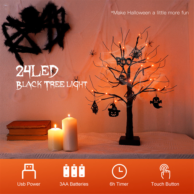 Lumière d'arbre de table d'Halloween de 2 pieds 24 LED
