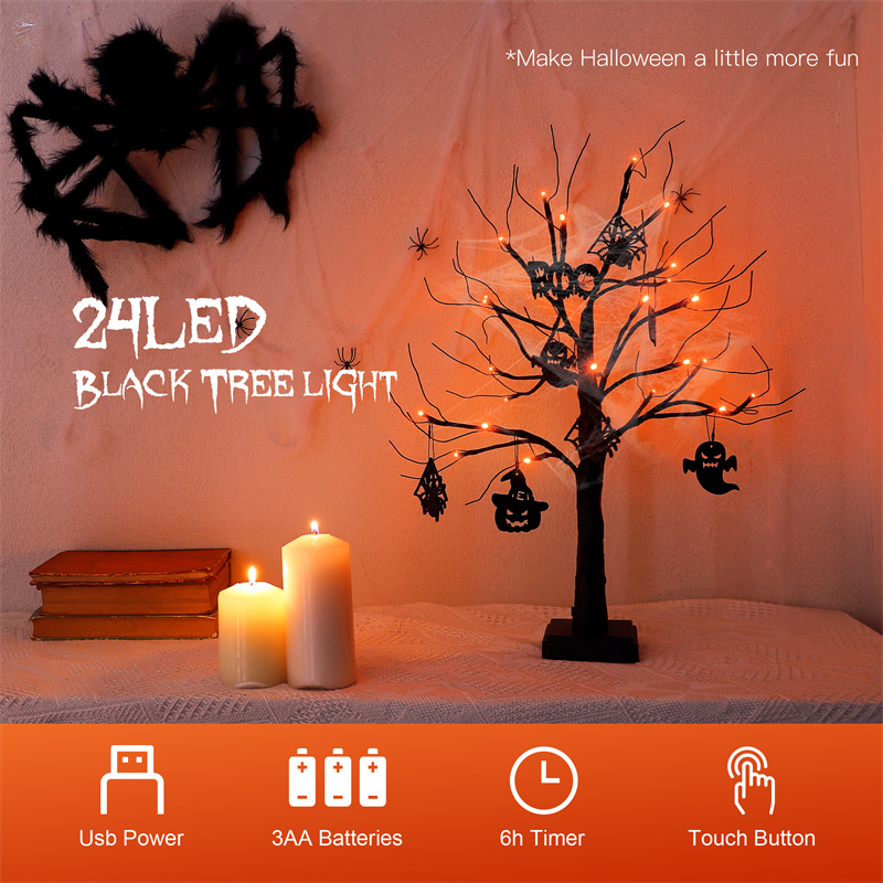 Lumière d'arbre de table d'Halloween de 2 pieds 24 LED