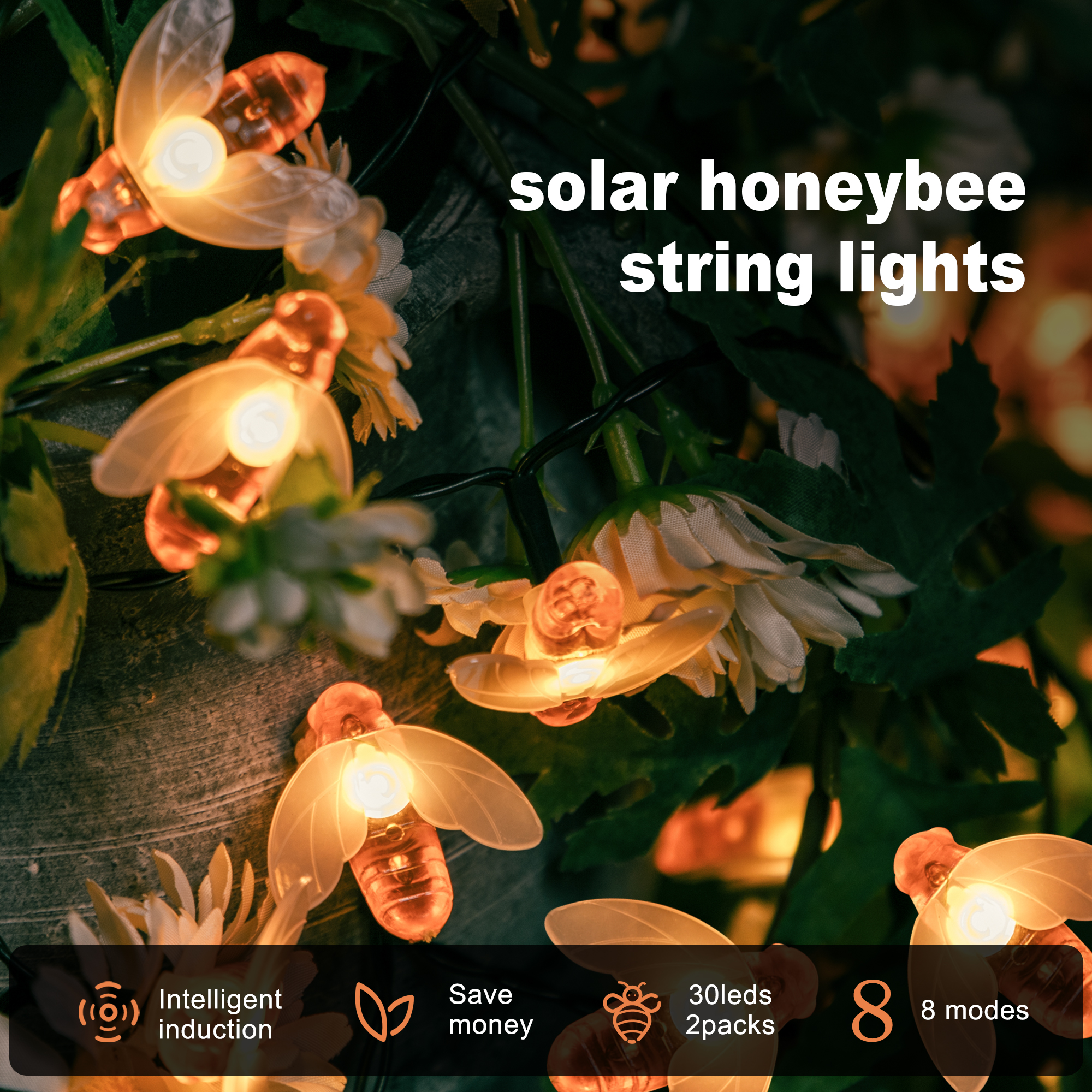 Guirlande lumineuse solaire étanche à 30 LED pour abeilles