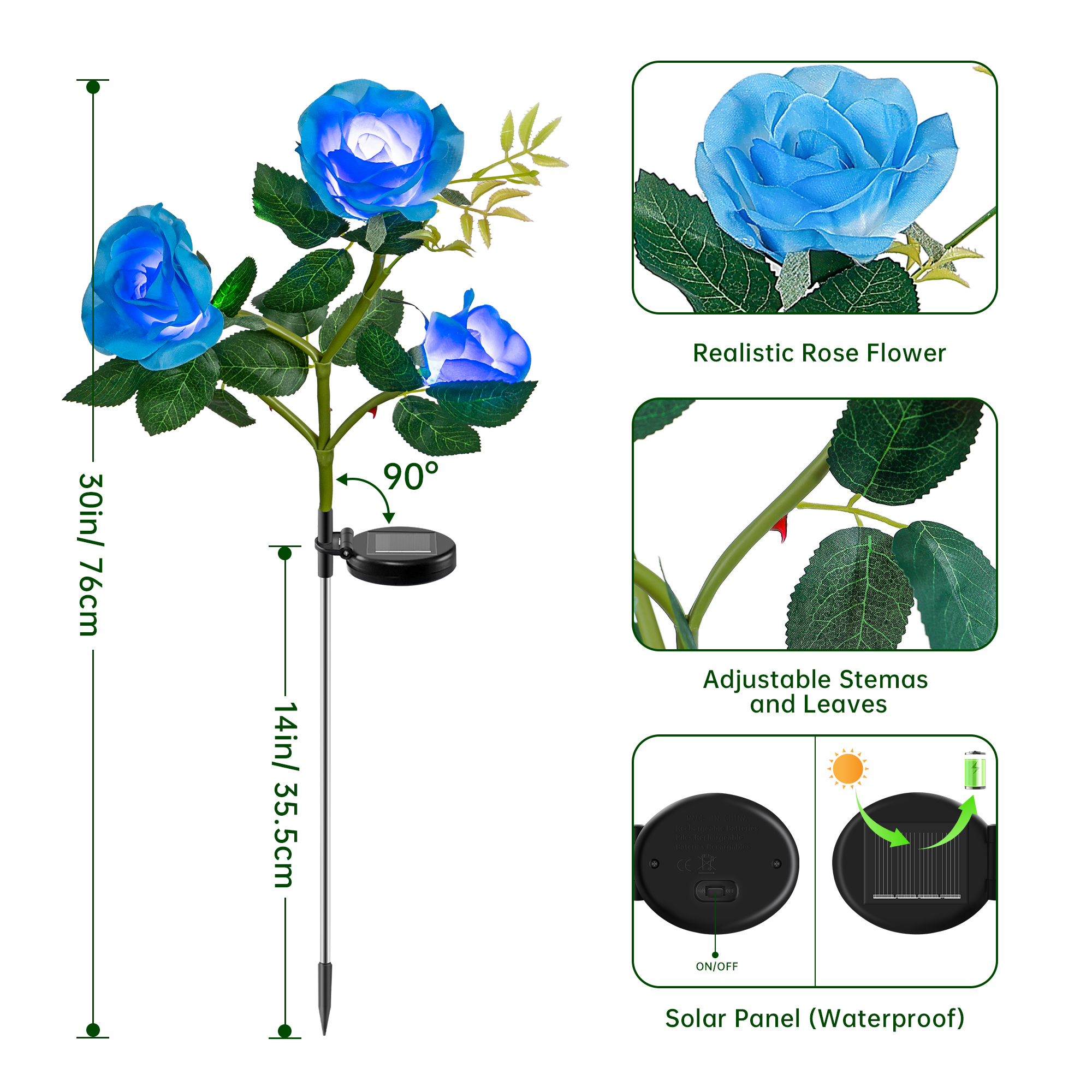 Lumières solaires de fleur de rose de jardin