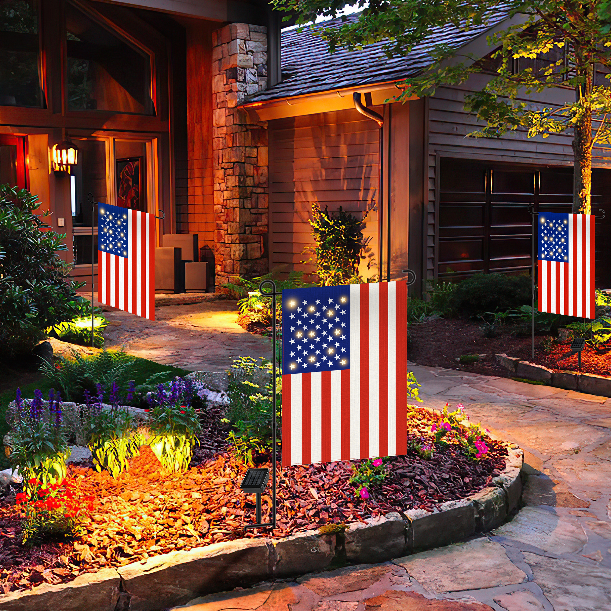 Drapeau de jardin américain à panneau solaire