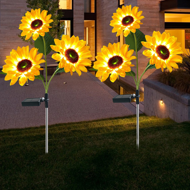 Lampe solaire sur piquet à LED tournesols