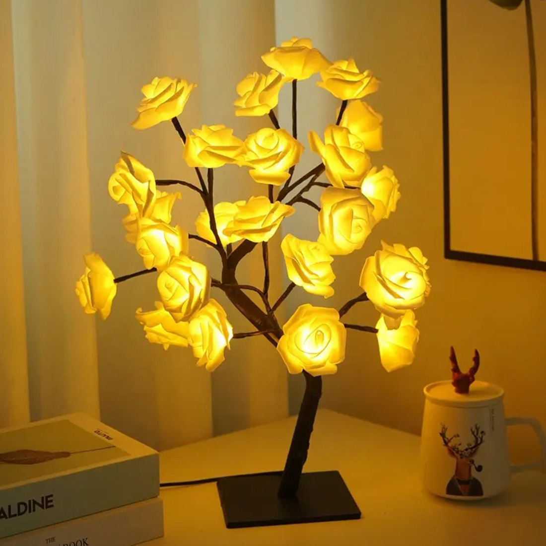 Lumières d'arbre à fleurs de roses à 24 LED