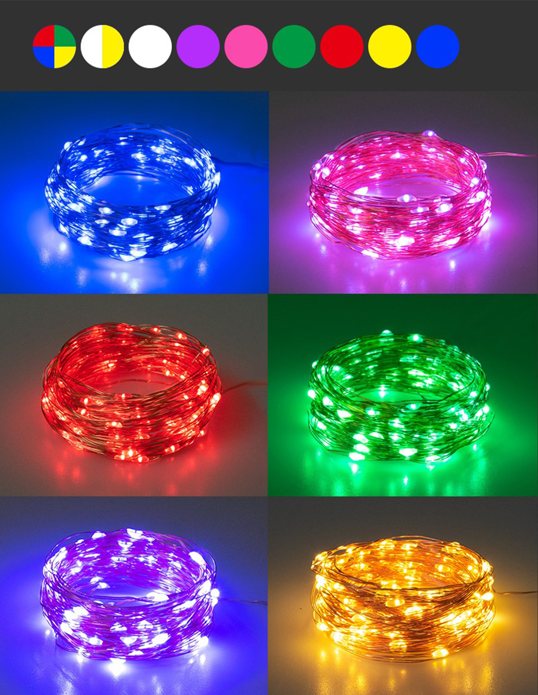 Mini guirlande lumineuse LED à piles, image couleur