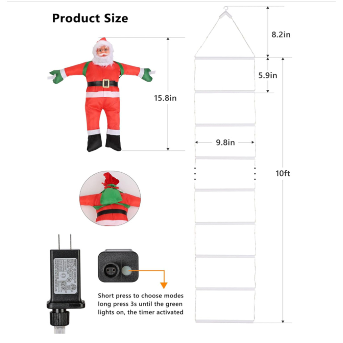 Lumières d'échelle à LED avec image de taille du Père Noël grimpant