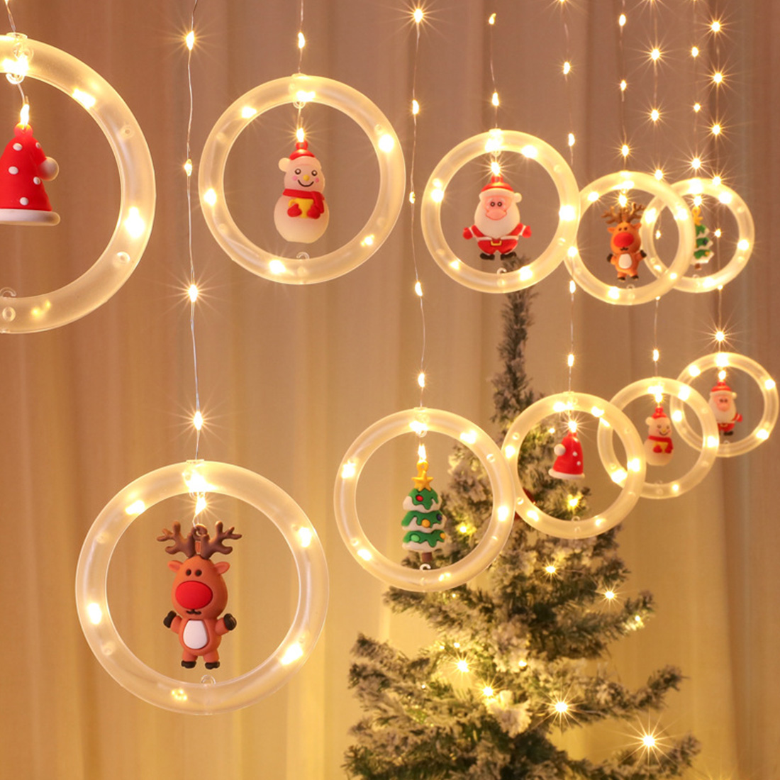 Décor suspendu pour fenêtre de noël, image de scène lumineuse annulaire