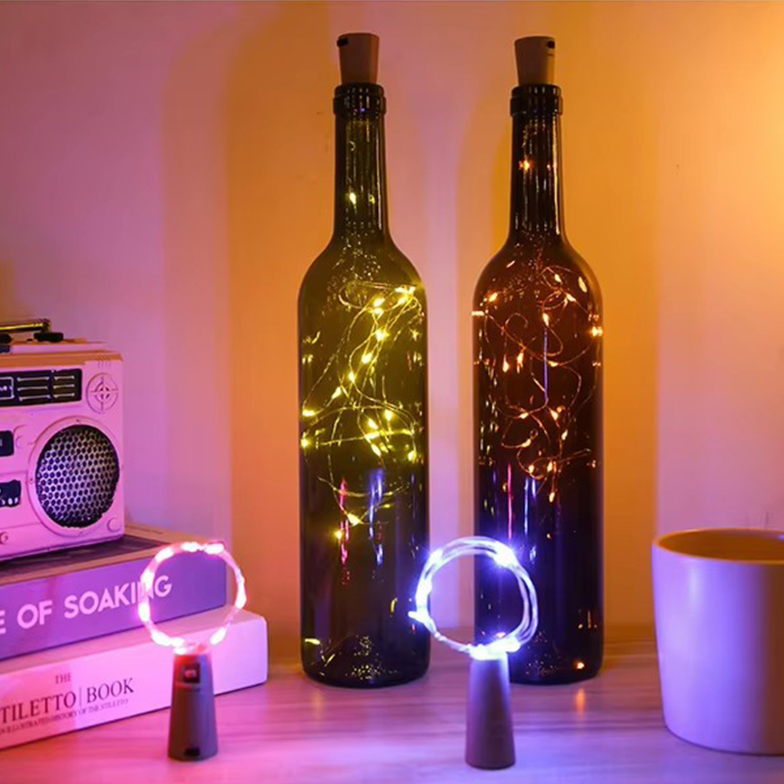 Guirlande lumineuse LED en liège pour bouteille de vin