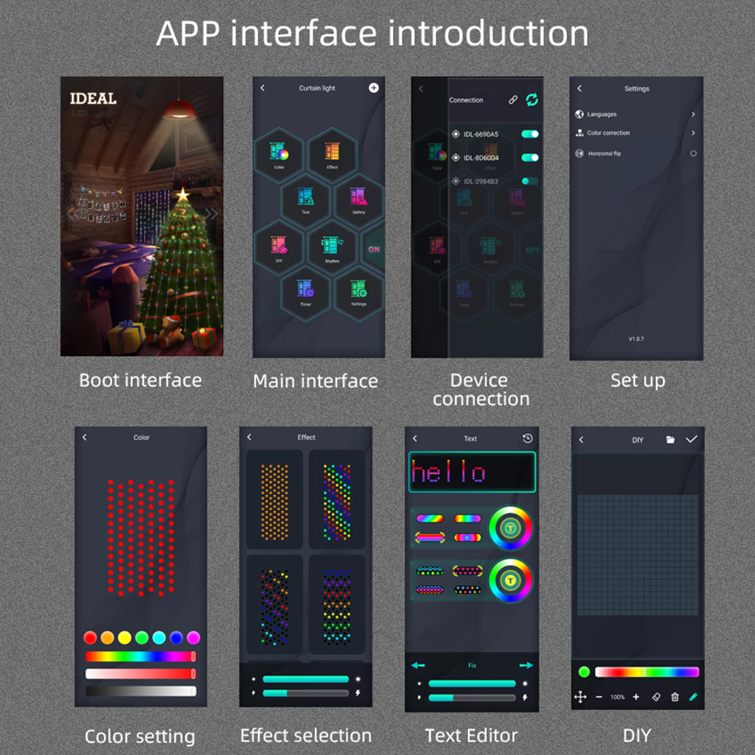 Image d'affichage de l'application de lumières de rideau d'application Bluetooth intelligente