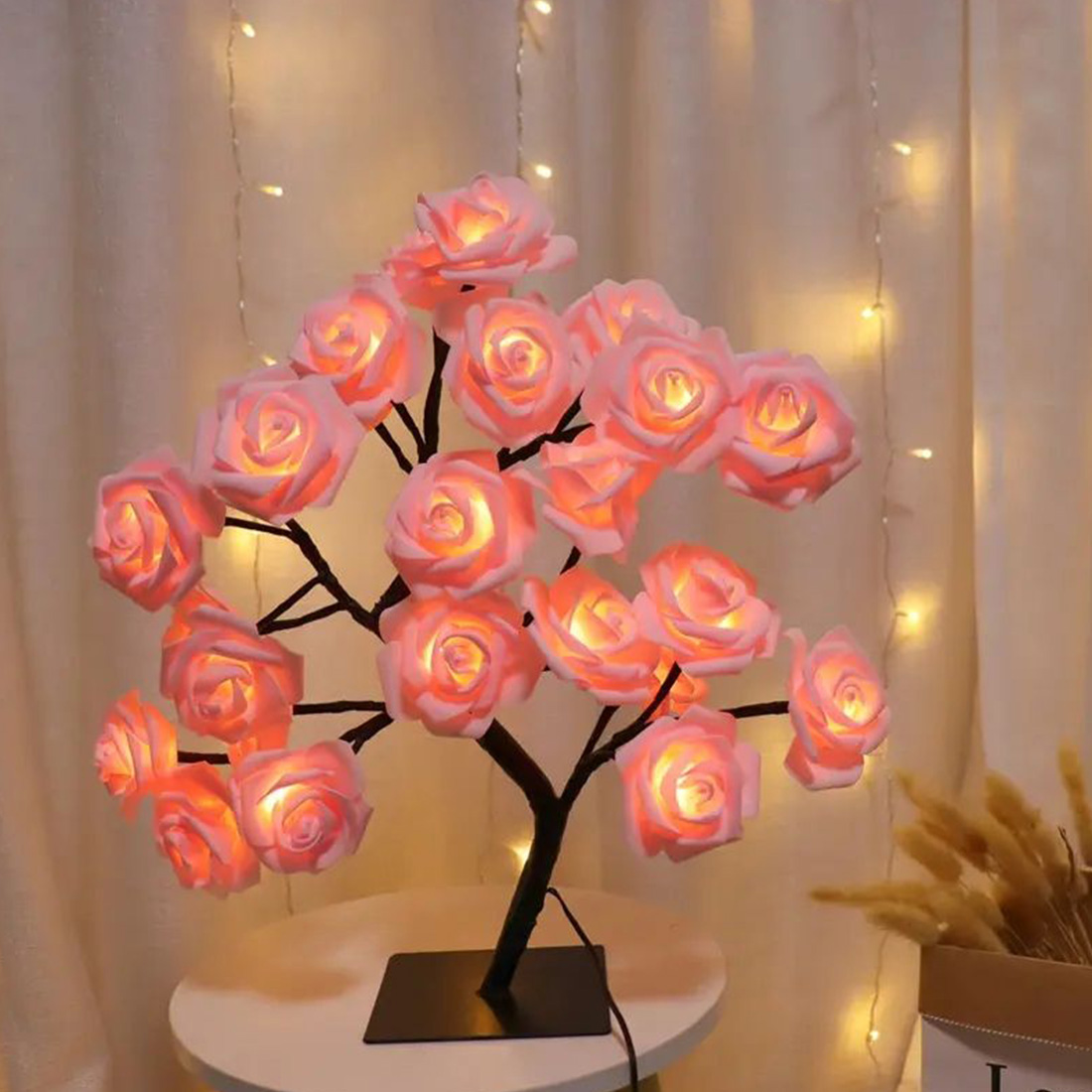 Photo de lumières d'arbre à fleurs de roses à 24 LED