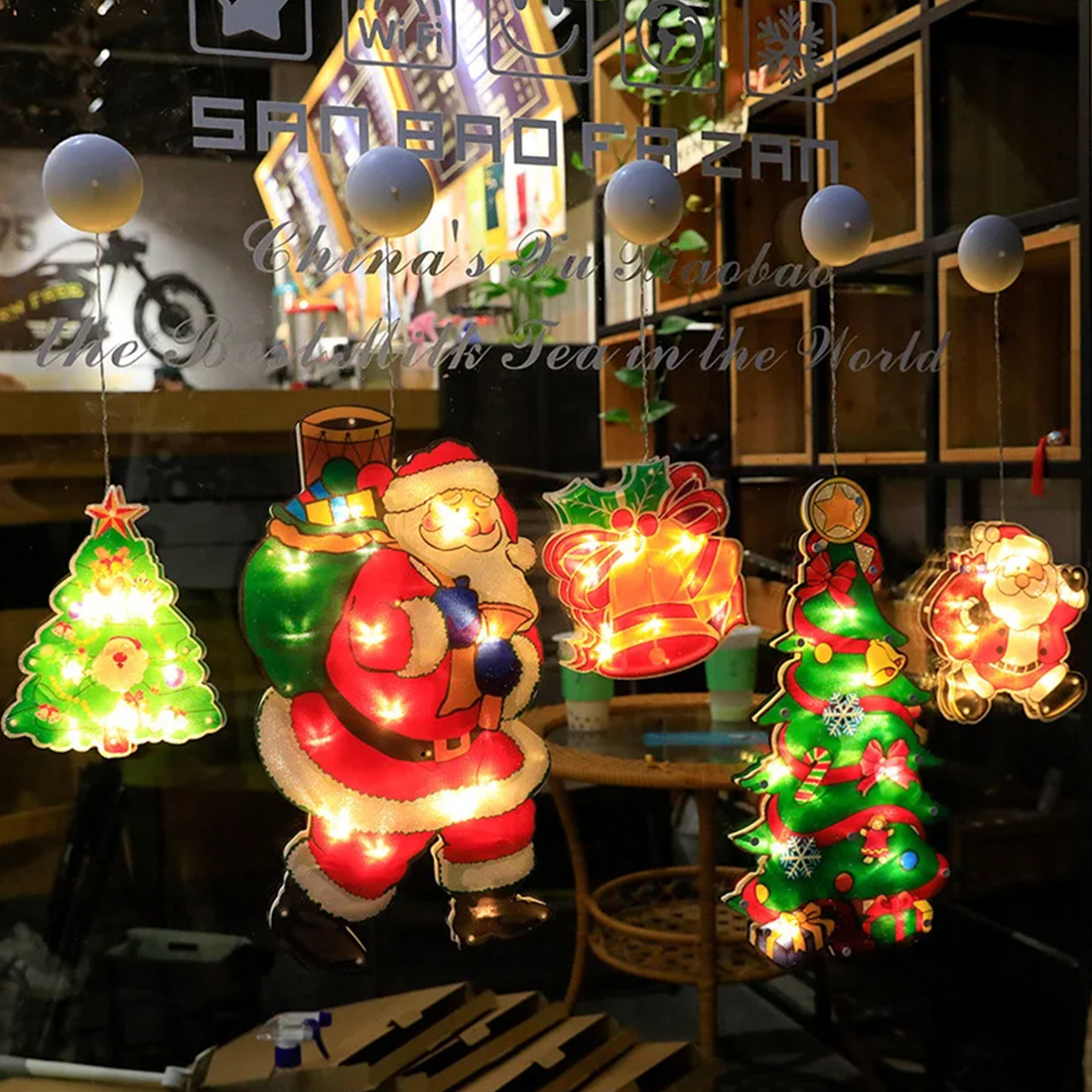 Décorations de Noël du Père Noël, lampe à ventouse, photo de scène