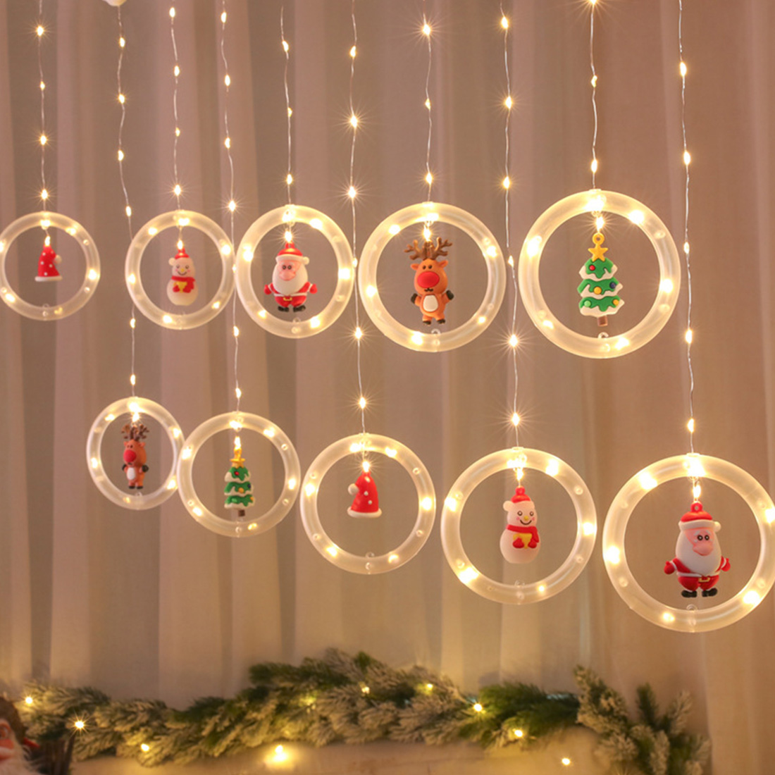 Décor suspendu pour fenêtre de noël, image de scène lumineuse annulaire 