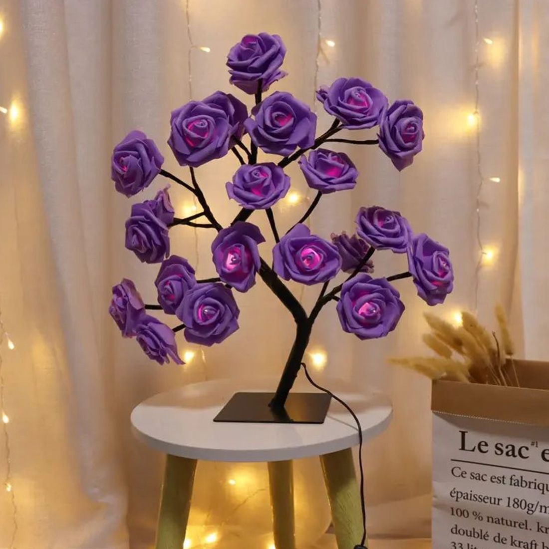 Photo de lumières d'arbre à fleurs de roses à 24 LED