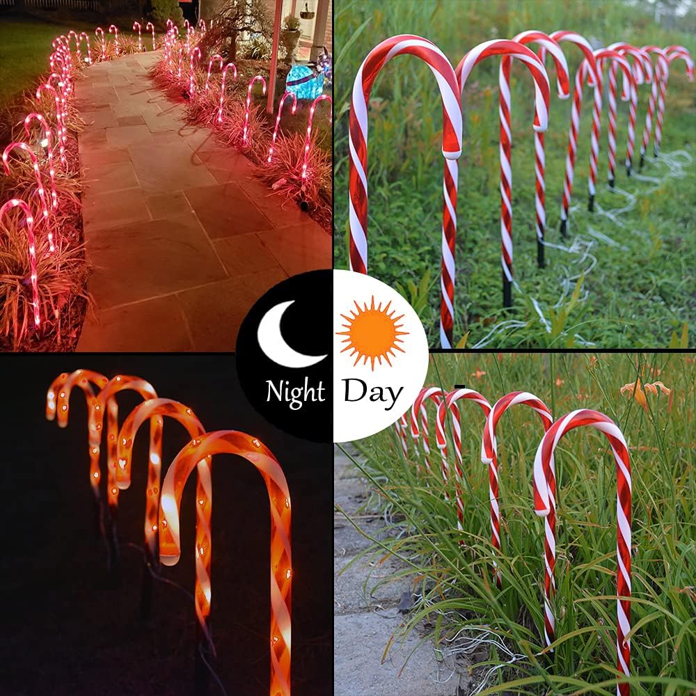 Les piquets du sentier Candy Cane allument l'image de comparaison jour et nuit