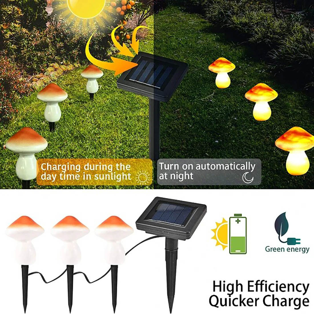 Affichage de prise solaire de lumières de champignon de fée solaire de LED