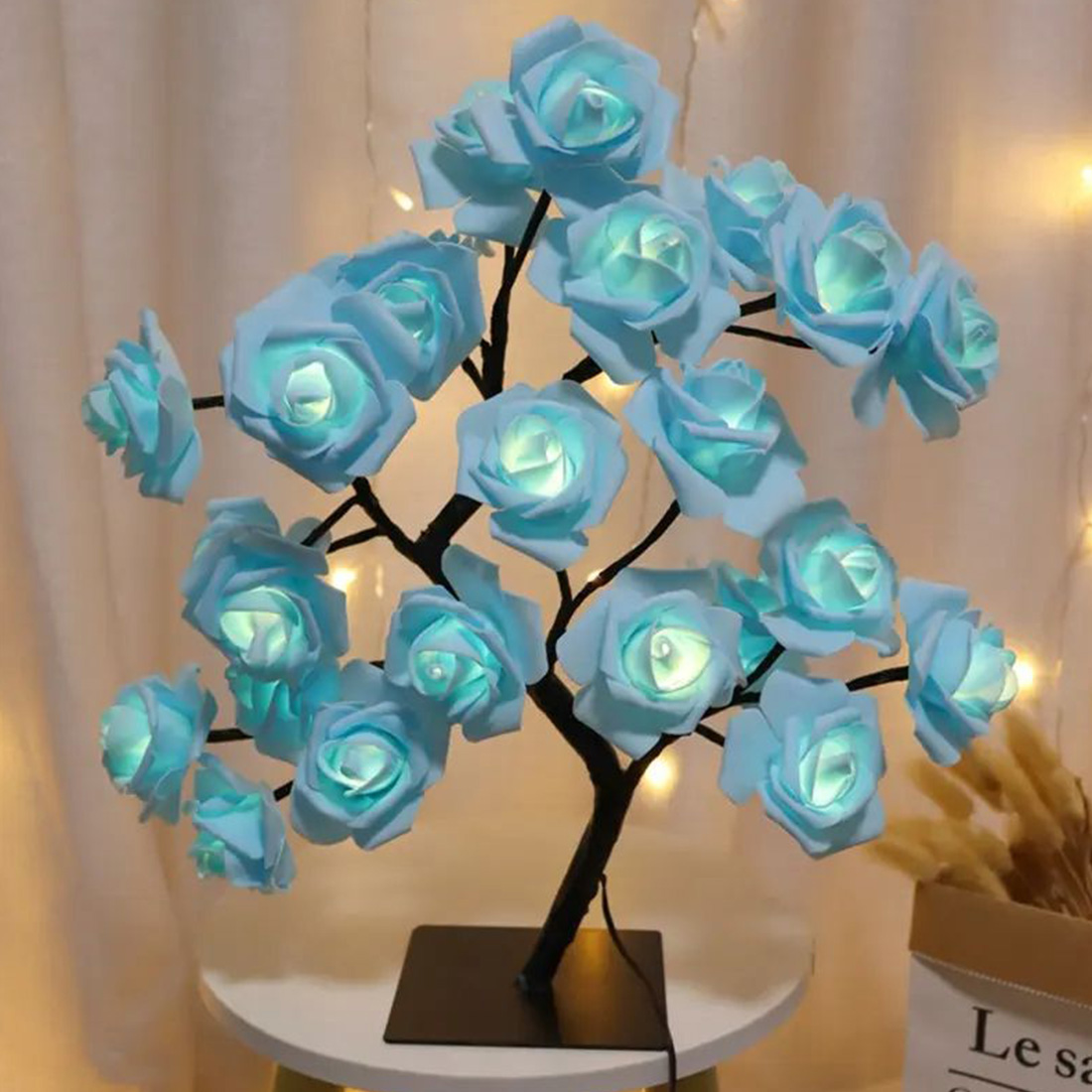 Photo de lumières d'arbre à fleurs de roses à 24 LED