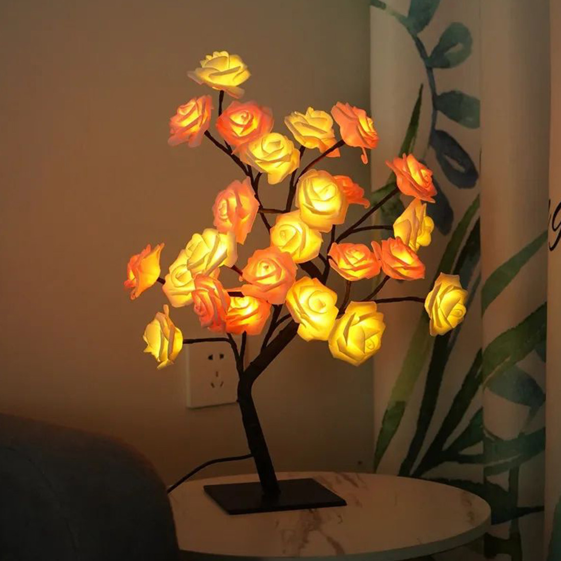 Photo de lumières d'arbre à fleurs de roses à 24 LED