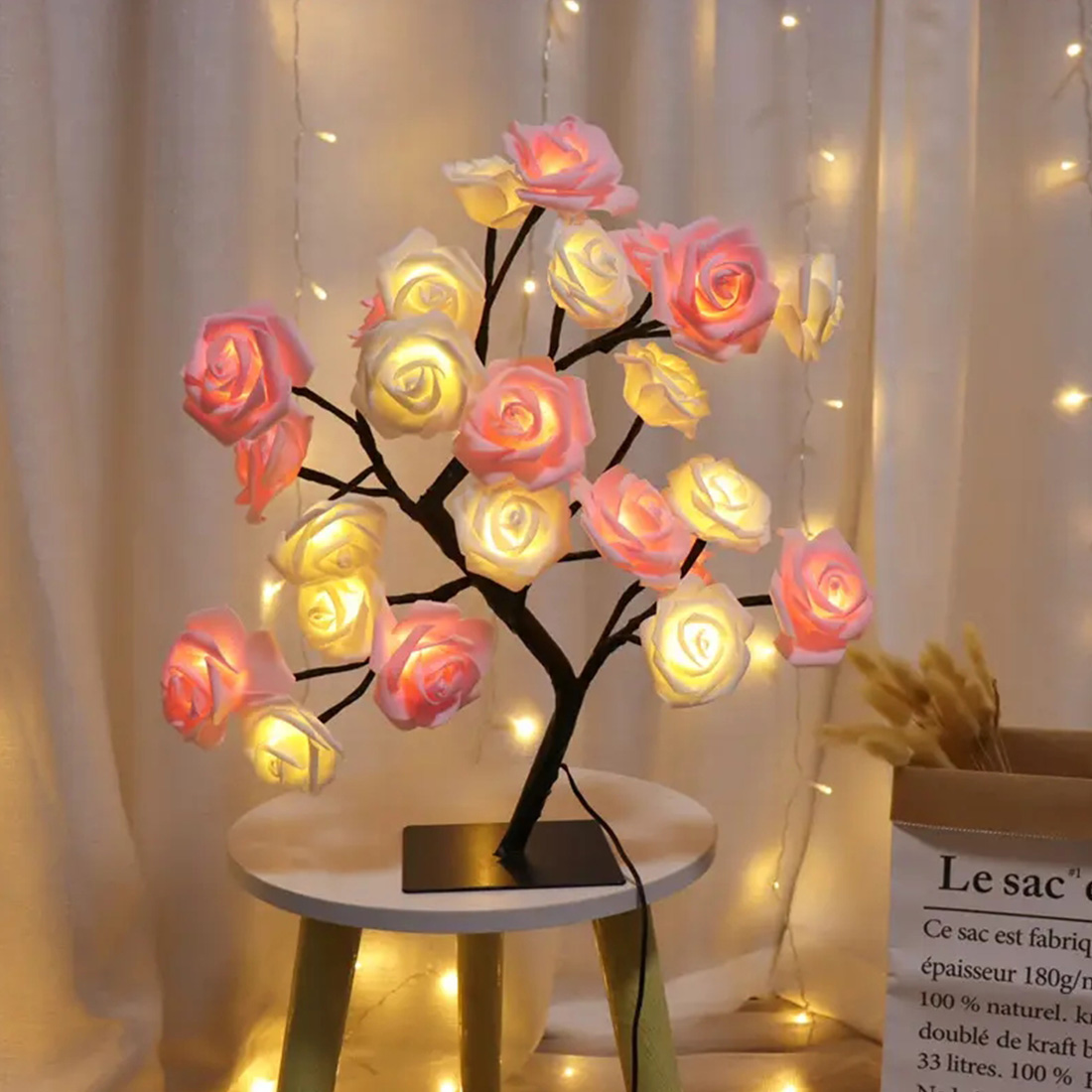 Photo de lumières d'arbre à fleurs de roses à 24 LED