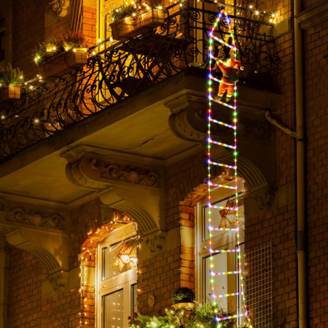 Lumières d'échelle à LED avec photo de scène d'escalade du père Noël