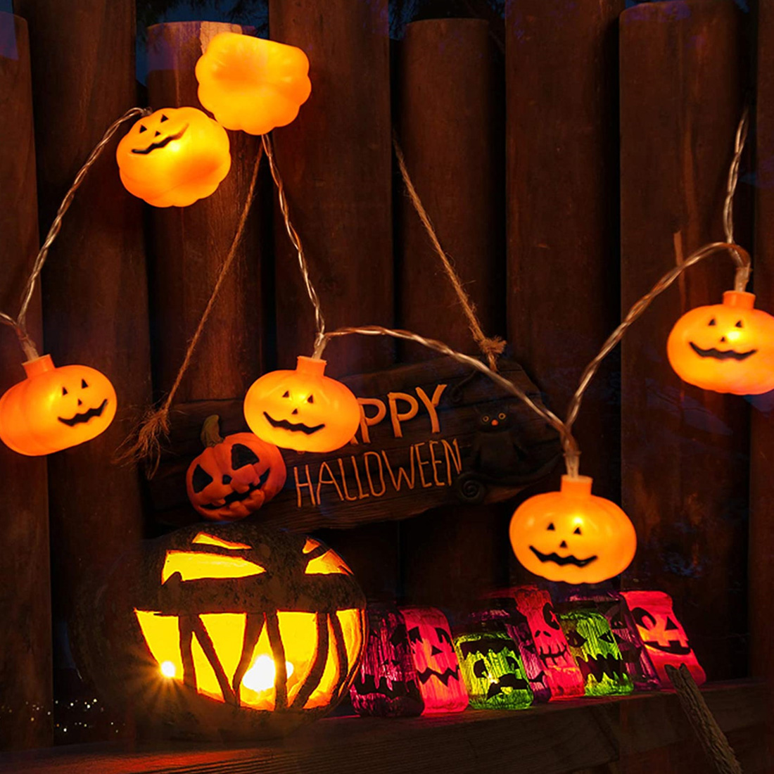 Décoration d'Halloween Lanterne citrouille Guirlandes lumineuses Photo de scène