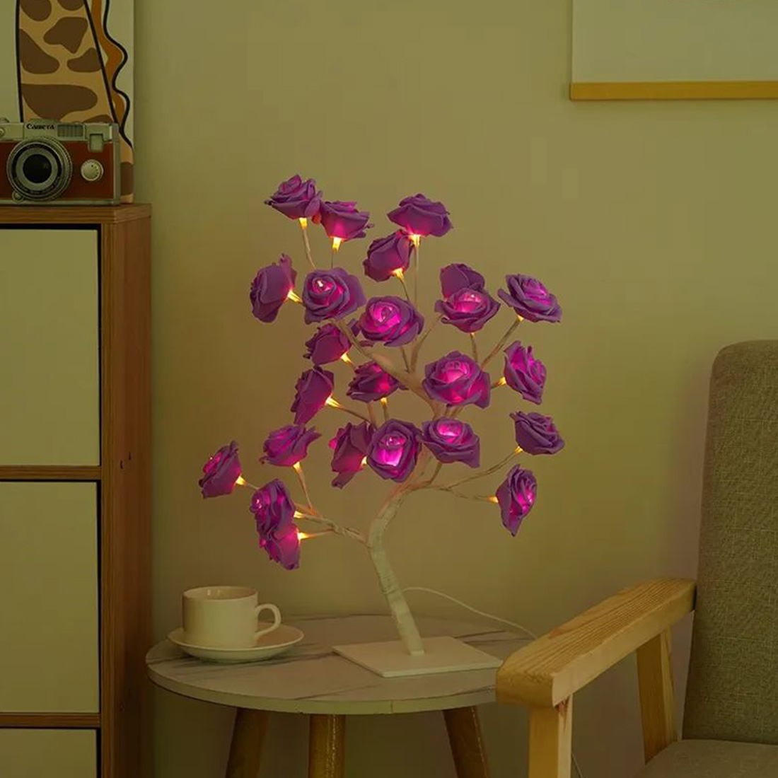 Photo de lumières d'arbre à fleurs de roses à 24 LED