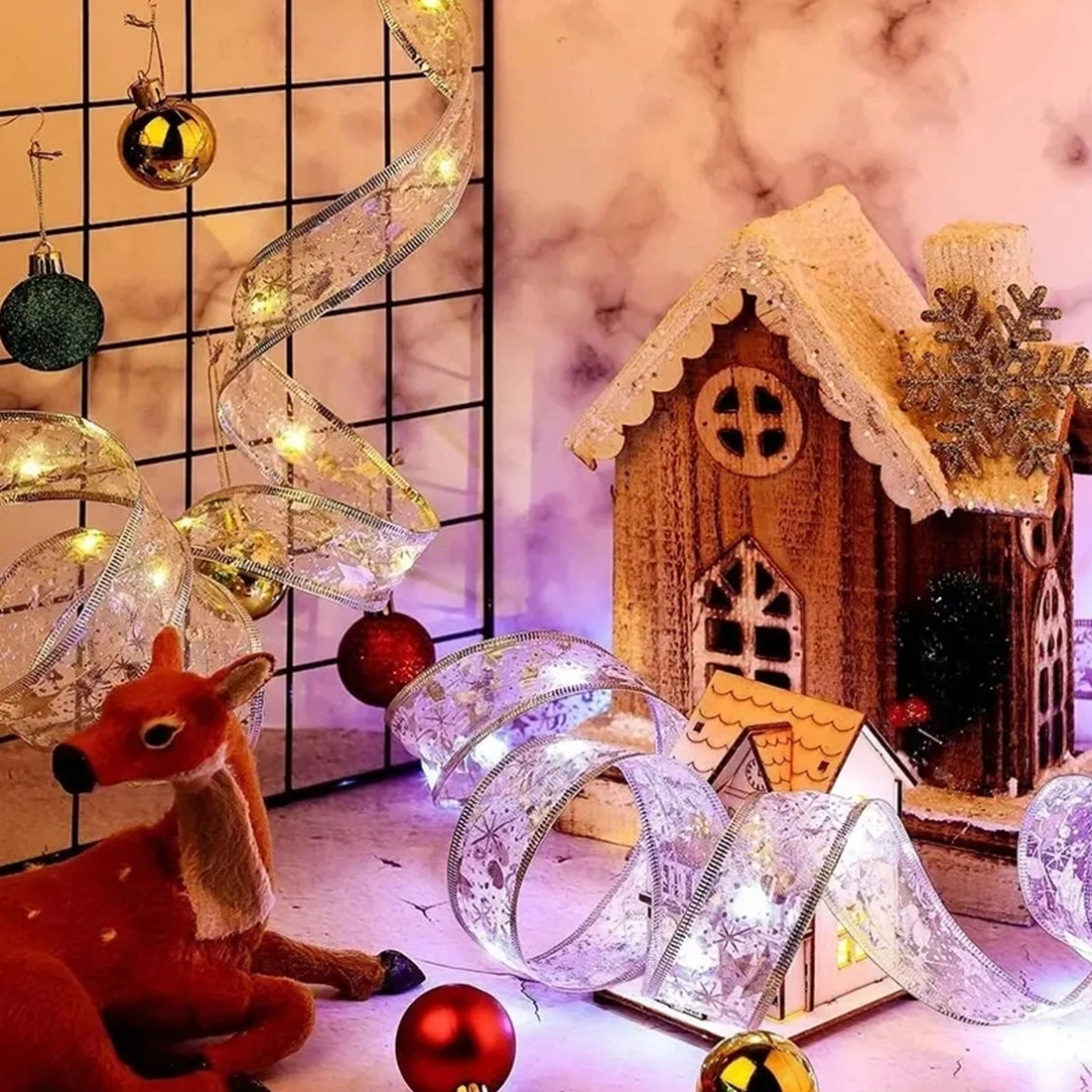 Photo de lumière LED de ruban de décoration de Noël